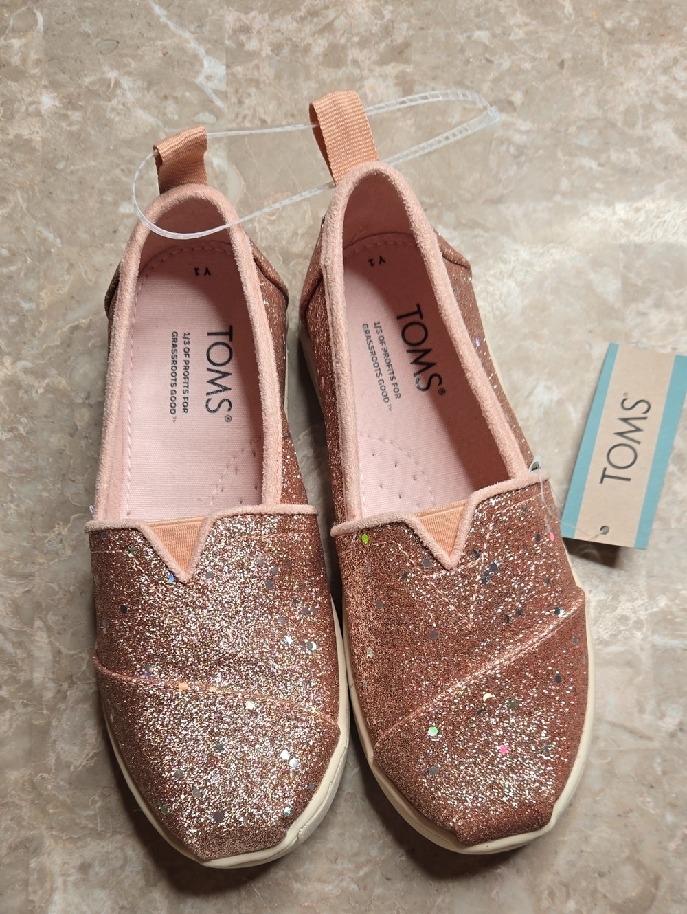 Toms Rose Gold Glitter Slip-On Flats